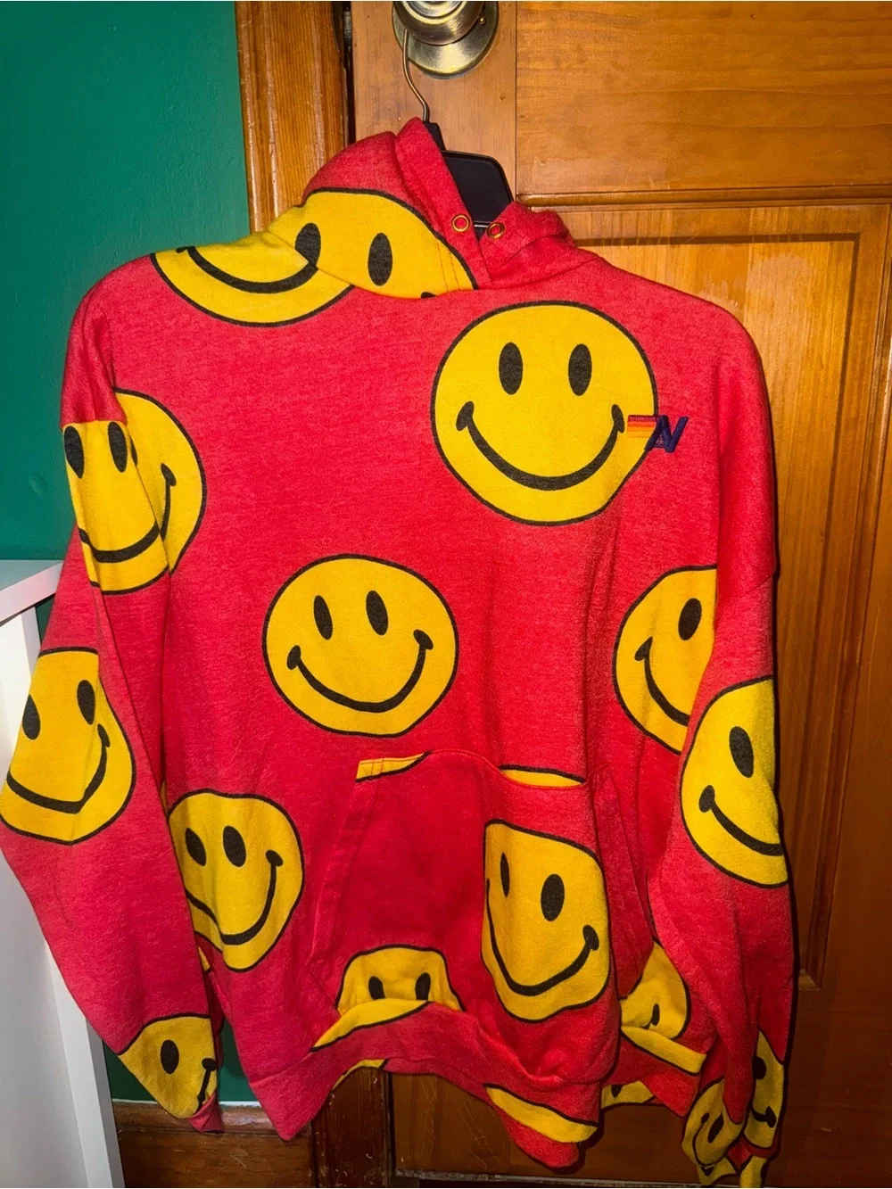 Aviator Nation Red Smiley Face Graphic Hoodie